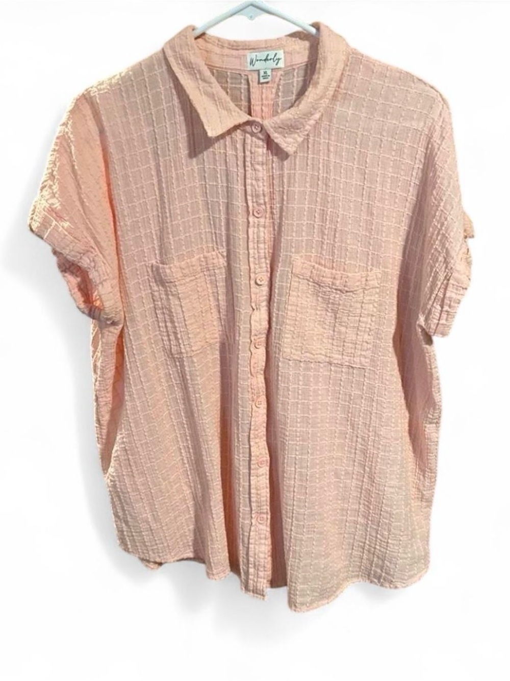 Wonderly Peach Textured Short-Sleeve Button-Down Shirt